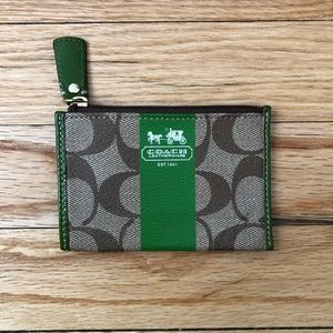 NWOT: Authentic Coach Coin Wallet Green and Brown